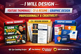 design modren youtube thumnil, cv resume, and graphics