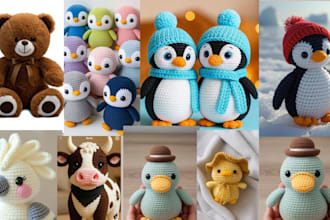 design cute custom plush toys, cuddly stuffed doll patterns, character crochet