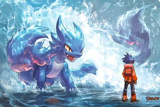 draw fakemon or pokemon art, pokemon trainer anime