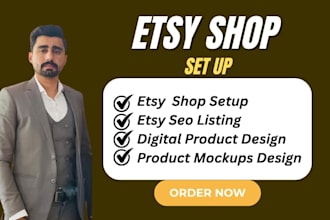 create etsy shop setup digital products and SEO optimized listings