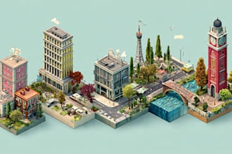 draw unique isometric map illustration flat design 2d isometric map