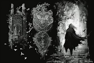 create dark art, metal, gothic illustration