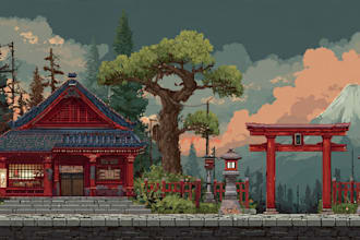 draw pixel art scene and background for your game