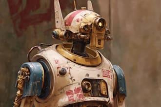draw a cute and creative robot character illustration