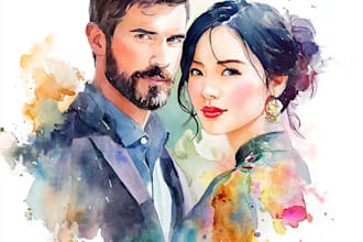 create a amazing watercolor couple portrait