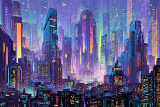 draw illustration of futuristic cyberpunk city