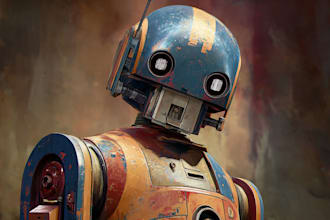 design a detailed sci fi robot character illustration