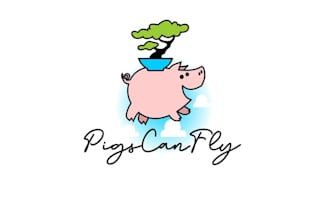 design flying pig bonsai plants business logo