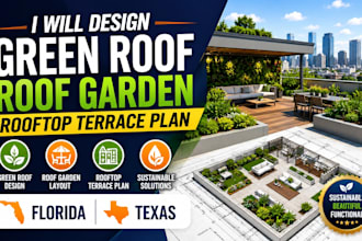 design green roof, roof garden, rooftop terrace plan for florida, texas