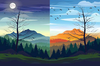 draw a flat vector landscape illustration