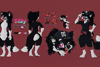 draw a custom furry reference sheet fursona design anthro character sheet