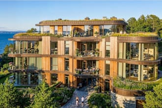 render cgi apartment building,outdoor living space,landscape design,glass facade