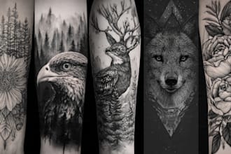 hand draw a custom black and white tattoo design