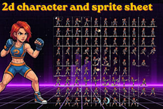 do 2d sprite sheet, 2d characters, and indie game assets for games and animation