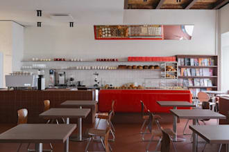 design modern bakery interior, 3d indoor cafe, bar furniture, coffee shop render