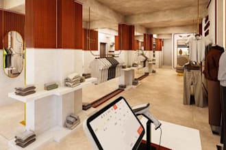 showcase 3d clothing boutique,commercial interior,cgi garment rack,retail design