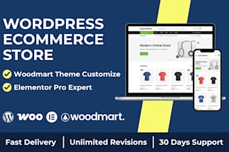 create wordpress ecommerce online store with woodmart, elementor expert