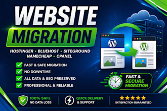 migrate website to hostinger, bluehost, siteground, namecheap or cpanel fast
