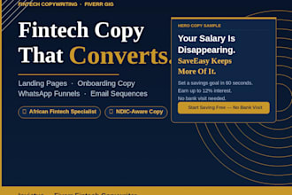 write fintech copy for apps, landing pages and onboarding flows