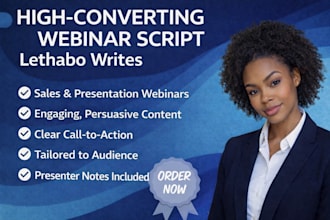 write high converting webinar script, sales webinar, and presentation script