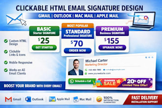 design clickable html signature, for gmail, outlook, mac mail and apple