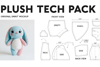 design plush sewing pattern tech pack stuffed animal reference sheet ych oc