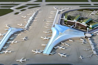 3d airport master plan, runway layout, airport terminal, airport remodel design