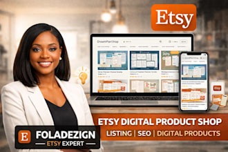 setup etsy digital product shop and optimize etsy listing