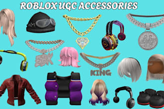 create custom roblox ugc accessories game assets, layered clothing, chain, hair