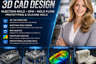 3d cad design injection mold dfm moldflow analysis prototyping and silicone mold