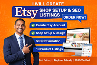 create etsy account, etsy shop setup, etsy store with SEO product listings