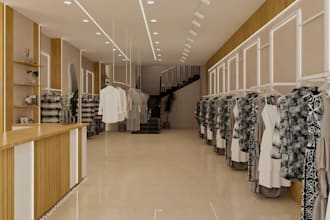 redesign clothing store interior, commercial space cgi rendering,3d retail store