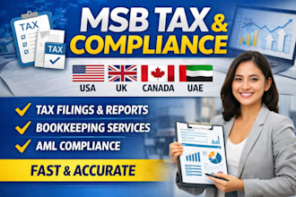 prepare msb tax filing, bookkeeping and compliance for USA UK canada uae