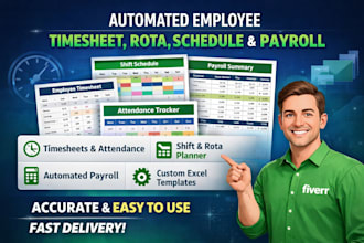 create automated employee timesheet, rota, schedule and payroll sheet