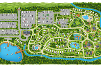design rv park maps, campground maps and resort maps in vector illustrator