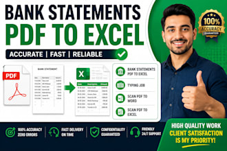 convert bank statements pdf to excel, typing job, scan pdf to word or excel