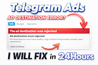 solve telegram ads rejection for telegram ads destination