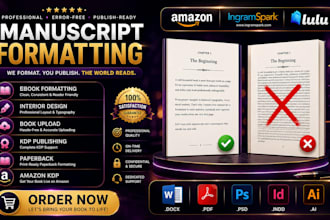 do manuscript formatting, design paperback  amazon kindle publishing book upload
