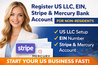 register US llc, ein, stripe and mercury bank account for non USA residents fast