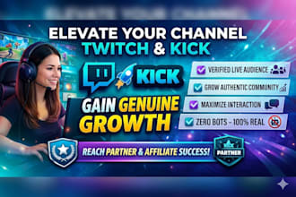 promote your twitch kick channel for real viewers and organic growth for partner