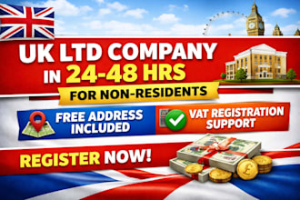 register UK ltd company for non residents with office address and vat return