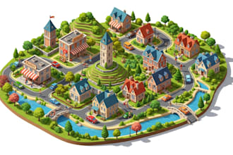 design custom isometric maps, 3d site map illustration, event and property map