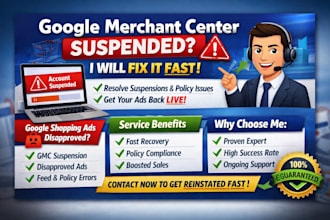 solve google shopping ads fix policy merchant center suspension gmc gpb fast