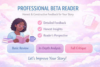 beta read your fictional book with honest feedback