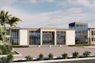 render 3d modern institutional building,office complex exterior,3d facade design
