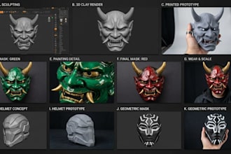 design 3d print, paint and ship 3d custom mask anime helmet, 3d printable masks
