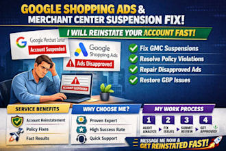 solve google shopping ads fix policy merchant center suspension gmc gmb fast