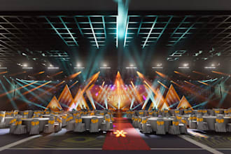 create 3d stage designs with realistic lighting and event renders