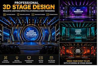 create 3d stage design with realistic lighting effects and stunning event render