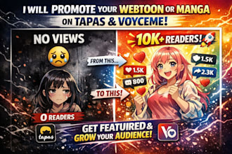 promote your webtoon, webcomic, or manga on tapas, voyceme fast